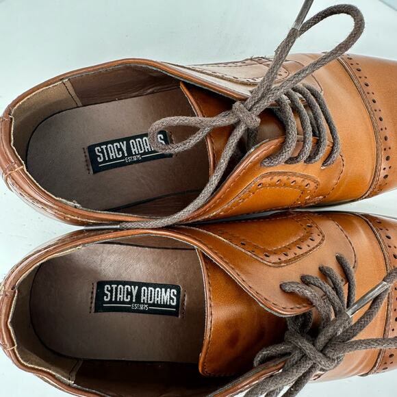 Stacy Adams Dickinson Cap-Toe Lace-up Oxford Cognac Brown Youth Boys Size 3 - Picture 14 of 16